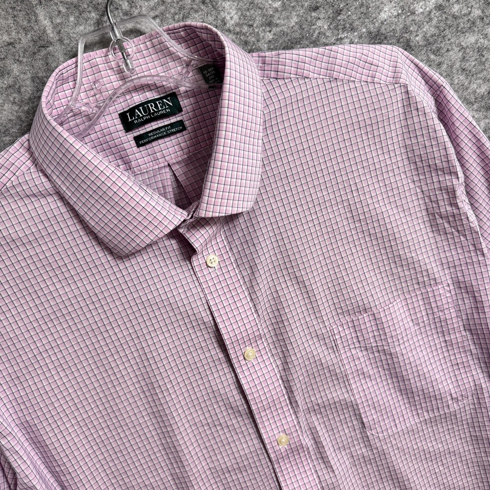 Lauren Ralph Lauren Dress Shirt Mens 2XL Pink‎ Check Performance Stretch Preppy
